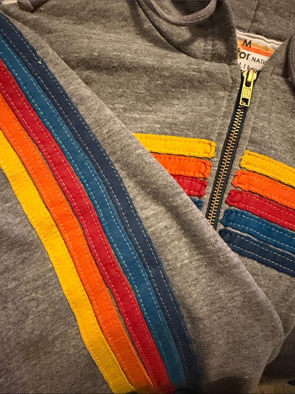 Aviator Nation Gray Joggers/ Hoodie with Retro Rainbow 5 Stripe SET!!! - Picture 6 of 6